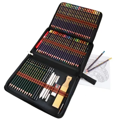 Image de Jeu de crayons de couleur aquarellables, 72 pièces, ensemble de dessin avec étui et accessoires