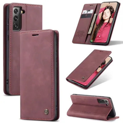 Image de Coque de téléphone portable pour Samsung Galaxy S21 FE : étui de protection, étui portefeuille, coque 360°, étui, rouge