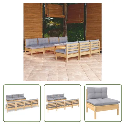 Produktbild von The Living Store 8-tlg. Garten-Lounge-Set mit Grauen Kissen Kiefernholz