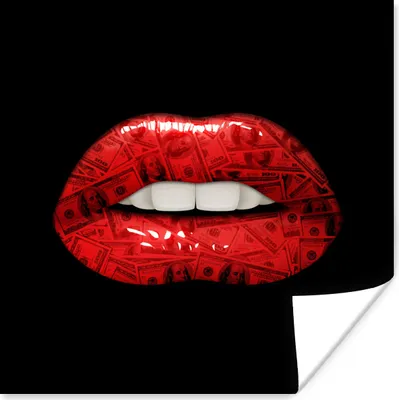 Produktbild von MuchoWow® Poster Lippen - Geld - Rot 50x50 cm - Wohnzimmerdekoration