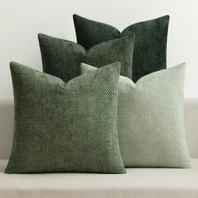 Obrázek produktu pro Sada 4 měkkých žinylkových polštářů s pleteným vzorem, 45x45 cm, do obývacího pokoje, ložnice a kanceláře