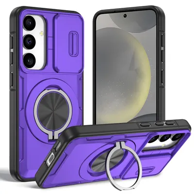 Produktbild von Magnetische Hülle für Samsung Galaxy S24 / S25, Militär Stoßfest Handyhülle mit Kameraschutz und Ringhalter Ständer Lila
