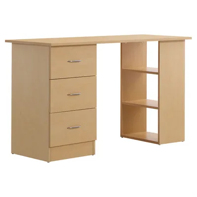 Image de HOMCOM Bureau avec rangement, table informatique 120 x 50 cm, bureau d'ordinateur avec étagères et tiroirs, pour petits espaces, chambre à coucher, aspect bois clair