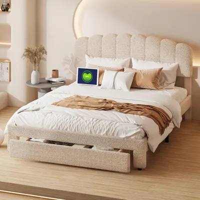Immagine prodotto di Struttura letto - Letto matrimoniale - Letto imbottito - Letto per ragazzi - Con cassetto contenitore - 160x200 cm
