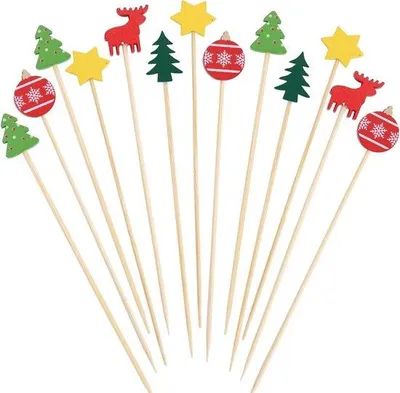 Produktbild von Kerstliche Cocktailspieße 100 Stück - Fingergewürze - Holzspieße 5 Stilarten - Partydekoration