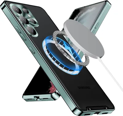 Immagine prodotto di Custodia in metallo per Samsung Galaxy S23 Custodia traslucida ultra opaca con bobina magnetica e protezione della fotocamera verde