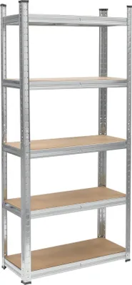 Image de Rayonnage de stockage métallique 150x70x30 Garage Argent 5 étagères Rebel
