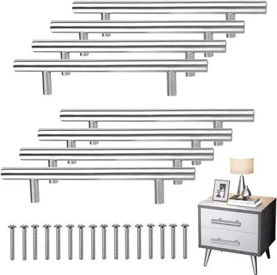 Produktbild von Famanu T-Bar-Stangen - Küchenmöbelgriffe - 200 mm - Edelstahl - 128 mm Bohrabstand - 8 Stück
