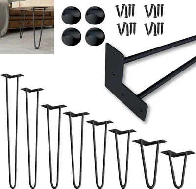 Obrázok produktu pre XMTECH Sada 4 61 cm stolových nôh na vlasy, stolový stôl Pracovný stôl 2-pólový nábytok Nohy čierne DIY kovové ťažké nohy moderného štýlu