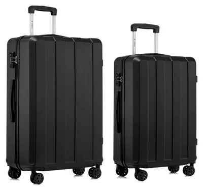 Produktbild von Hartschalen-Reisekoffer mit TSA-Schloss und YKK-Reißverschluss, Trolley-Kabinenkoffer mit 4 Rollen (Schwarz, L-XL-Set)