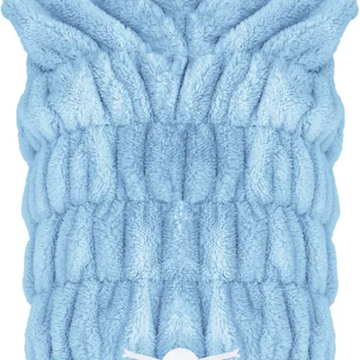 Image de Serviette turban pour cheveux mouillés, modèle pour enfants, couleur bleue