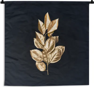 Produktbild von MuchoWow® Wandteppich Wandbehang Pflanze - Blätter - Gold - Schwarz - Luxus 150x150 cm Tapisserie Dekoration Wandtuch - Wohnaccessoires - Modernes