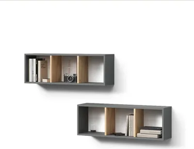 Image de Étagère murale Livinity Lorena Anthracite/chêne doré 90x30cm Lot de 2, Model 57379