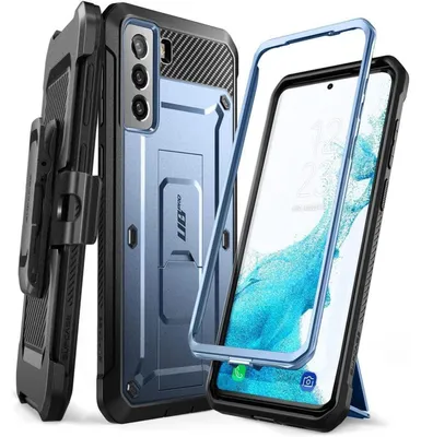Image de Coque de protection pour Samsung Galaxy S22 5G (2022), couleur bleu métallisé, avec support intégré et anneau de maintien