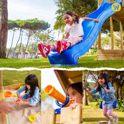 Obrázok produktu pre WICKEY hracia veža MultiFlyer Light s hojdačkou a šmýkačkou, lezecká veža s pieskoviskom, rebrík a hracie doplnky - antracitová