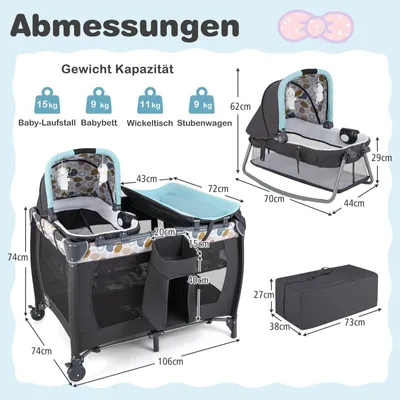 Produktbild von Tragbares 5-in-1-Reisebett mit Babywanne und Wickeltisch