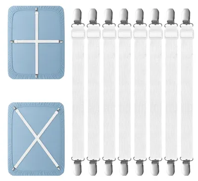 Zdjęcie produktu dla Zaciski do podtrzymywania prześcieradeł, regulowane, 55-250 cm, 8 sztuk, białe