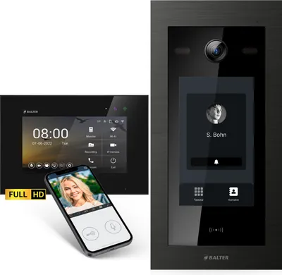 Productafbeelding van Balter EVO-HD videosysteem voor deuropnames met touchscreen, app, geschikt voor 1 gezinswoning, 1x 7-inch monitor, deurbel met Full HD-camera, 2-draads aansluiting, zwart