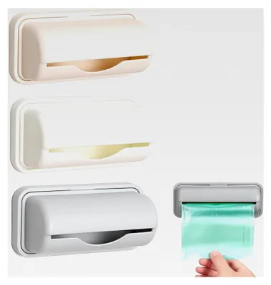 Produktbild von 3 Stück Müllsackspender, Wandmontierter Müllbeutel Organizer, Müllsackhalter für Küche und Toilette (Weiß+Grau+Aprikose)