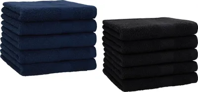 Image de Betz, lot de 10 serviettes d'invités, 30x50 cm, qualité PREMIUM, 100% coton. Couleurs : bleu foncé et noir