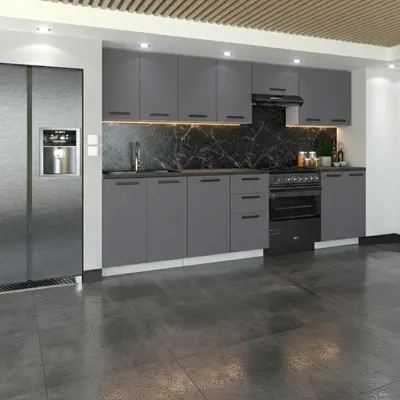Produktbild von ULWEHOME | Küchenzeile 280 cm Anthrazit, Küchenmöbel-Set Grafit mit Spülenschrank, 3-Schubladen-Unterschrank & geteilten Arbeitsplatten 140 cm