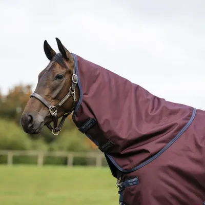 Produktbild von Horseware Amigo 1200D Turnout Hood 0g - Größe S - Halsteil - Burgundy/Navy & Titanium Grey