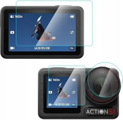 Zdjęcie produktu dla Zestaw Osłona Szkło Hartowane na 2x Ekran + Obiektyw DJI Osmo Action 5 Pro / PU958T