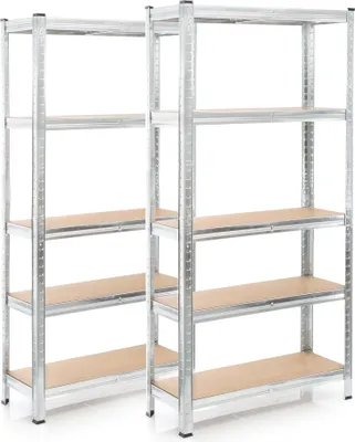 Image de Wiltec Étagère Charges lourdes Jeu de 2 Galvanisée 154x75x30cm 875kg Rayonnage emboîtable 5 Niveaux