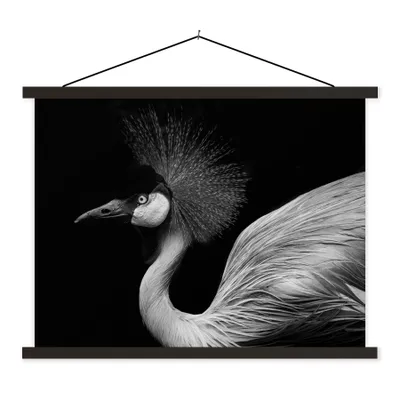 Produktbild von MuchoWow® Textilposter Kranich - Schwarz - Weiß - Vogel - Tiere 40x30 cm mit schwarzem Rahmen - Dekorationen