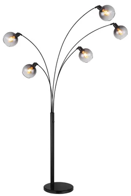 Produktbild von Globo Lighting Stehleuchte Metall schwarz matt, Marmor schwarz, Glas rauchfarben, Kabel PVC schwarz, Drehschalter, LxBxH: 980x1100x2080mm, Kabellänge 1800mm, exkl. 5x E27 40W 230V