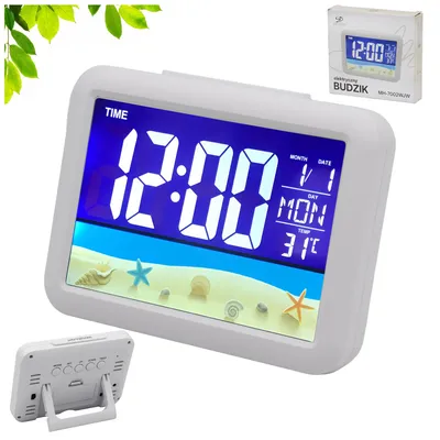 Zdjęcie produktu dla Budzik Cyfrowy z Termometrem Zegar Elektroniczny LED Alarm Stojący Biały