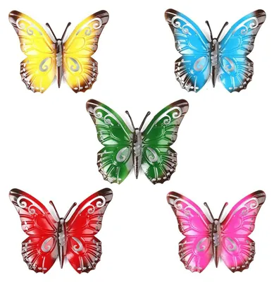 Image de Papillon décoratif en métal - Décoration murale en fer - 27 x 22 cm - Lot de 5