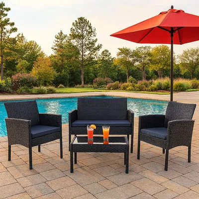 Produktbild von 4-teiliges Polyrattan Lounge-Set mit Tisch Gartenmöbel Set Zita