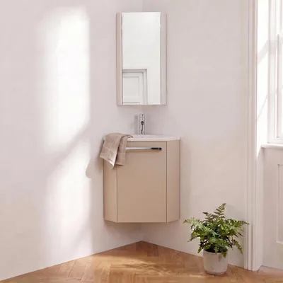 Immagine prodotto di Set lavabo angolare sospeso SKINO con rubinetto e mobile angolare
