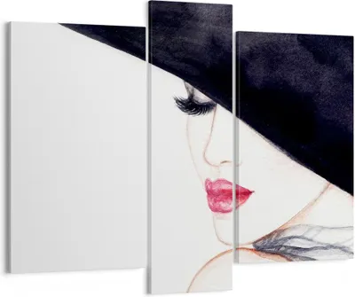 Produktbild von Bild auf Leinwand - Leinwandbild - Frau Lippen Hut Eleganz - 95x80cm - Wand Bild - Wanddeko - Leinwanddruck - Bilder - Kunstdruck - Wanddekoration - Leinwand bilder - Wandkunst - CB95x80-2947