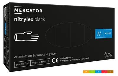 Immagine prodotto di Set-kit guanti monouso in nitrile, extra resistenti, no polvere, no lattice, per meccanici, tatuatori, ristorazione, da lavoro professionali, neri taglia M, Premium Mercator, 100 pezzi