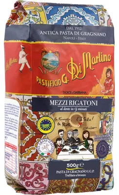 Obrázek produktu pro Di Martino Mezzi Rigatoni 500g – Vysoce kvalitní italské těstoviny vyrobené z krupice z tvrdé pšenice