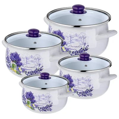 Produktbild von KADAX Set Emaille-Töpfe 2L, 3L, 4L, 5L Lavendel