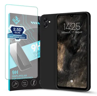Produktbild von Hülle für Samsung Galaxy A05 mit 9H Displayglas Displayschutz Case Cover Bumper Smartphone Softgrip Schutzhülle Farbe: Schwarz