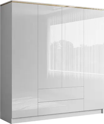 Produktbild von Kleiderschrank AURORA 4D2S mit Schubladen in weißem Glanz