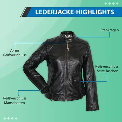 Produktbild von German Wear,Damen Lederjacke Trend Fashion echtleder Jacke aus Lamm Nappa Leder Schwarz, Größe:42