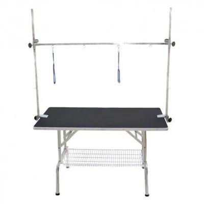 Produktbild von Eazygroomer Trimmtisch – 106 x 61 x 76 cm – Doppelter Trimmtisch Halterung – Rutschfeste Gummioberfläche – Stabile Beine aus Edelstahl - für Hunde