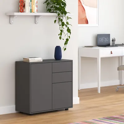 Image de Buffet « Paarl » avec 2 portes et 2 tiroirs, 74 x 79 x 36 cm, gris foncé, mat