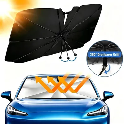 Produktbild von Auto Sonnenschutz Frontscheibe, 360°Drehbar, Sonnenschutz mit UV-Schutz, Sonnenschirm mit Verstellbarer Stange, für die meisten Autos SUVs, 140 x 80cm