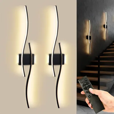 Produktbild von LED Wandleuchte 100cm mit Akku 2er Set, Kabellose Wandlampe Gold/Schwarz dimmbar, 10000mAh USB aufladbar, Moderne Linienlampe mit Fernbedienung & Time