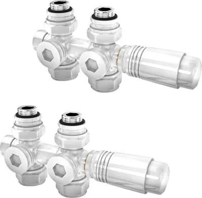 Produktbild von Heilmetz Ventil-Armaturen Anschlussarmatur inkl. Thermostat M30x1.5mm, für Heizkörper, Handtuchtrockner, Universal Eck- und Durchgangsform 50mm Weiß Optik, φ16*G1/2 (2 Stück)