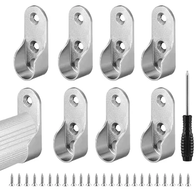 8 Kleiderstangenhalter aus Metall, oval, mit Schrauben, Wandmontage