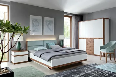 Produktbild von Komplett Schlafzimmer Bett 2x Nachttische Holz Kleiderschrank Einrichtung