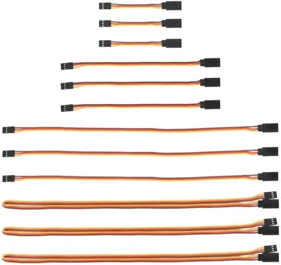 Obrázek produktu pro Sada 12 prodlužovacích 3-pólových kabelů 26AWG | Různé délky 75, 150, 300, 600 mm | Vysoce kvalitní měď | Pro RC auta, letadla, drony