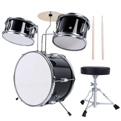 Produktbild von 3-teiliges Schlagzeugset mit verstellbarem Hocker, Becken, Pedal, Drumsticks und 14-Zoll-Bassdrum. Sicheres und stabiles Design für Anfänger im Alter